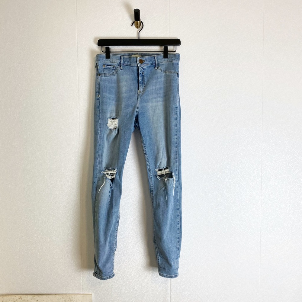 River Island Molly Mid Rise Skinny Jeans Light Wash Distressed Cotton 14 EU